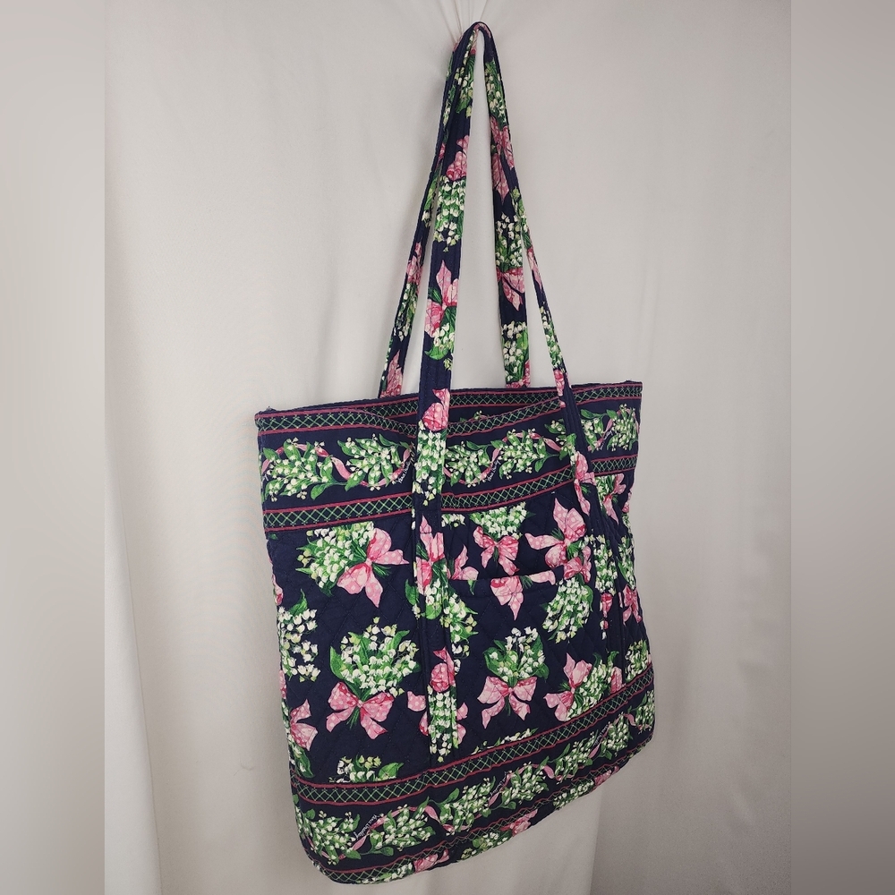 1999 Vintage Retired Vera Bradley Return to Happiness Navy Pink Bows Large Tote - Picture 5 of 16
